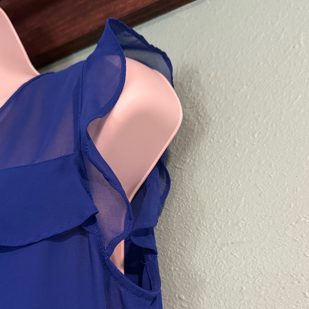 Express Royal Blue Ruffle V-Neck Blouse - Picture 3 of 5